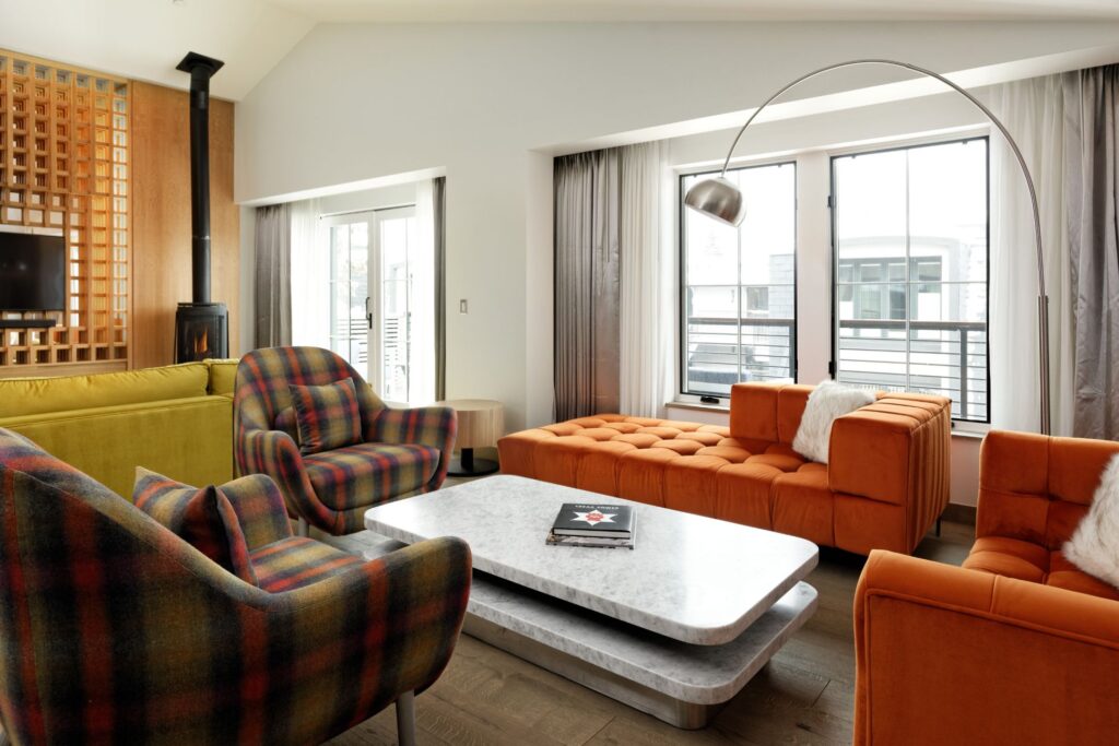 Cozy meets modern in this hotel room at the W Aspen