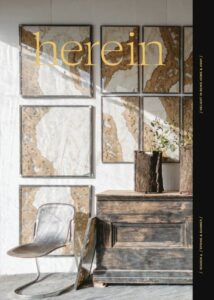 publication cover of Herein issue four, modern interior design with beige tones and rustic feel. 