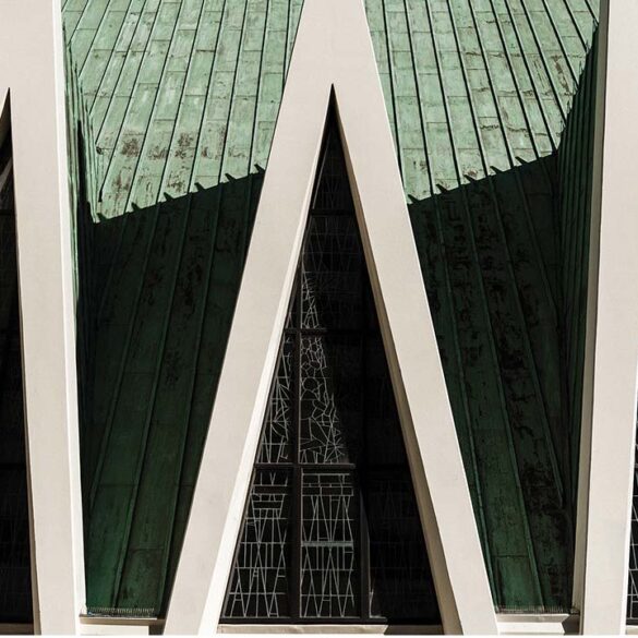 a green roof with a triangular window